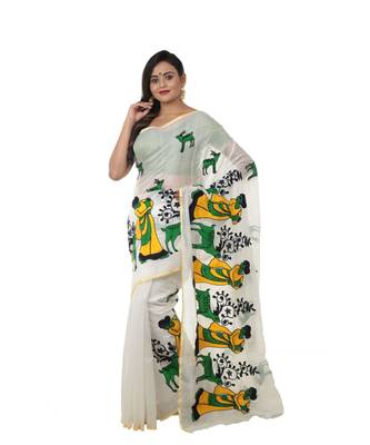 Martliner Self Design Solid Woven Tant Cotton Silk Saree 1