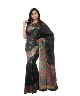Martliner Self Design Solid Woven Bollywood Art Silk Saree 1