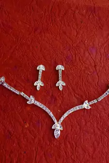 Designer silver American Diamond Necklace set for women and Girls