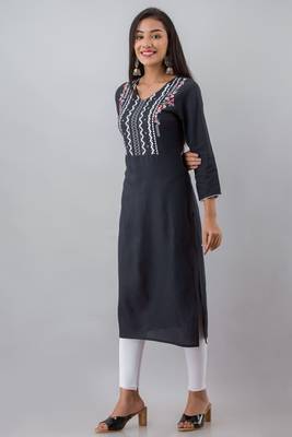 Dark-blue embroidered viscose embroidered-kurtis 1