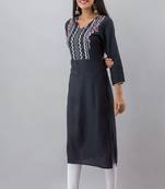 Dark-blue embroidered viscose embroidered-kurtis