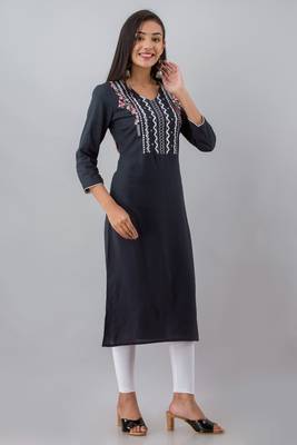 Dark-blue embroidered viscose embroidered-kurtis 2
