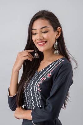Dark-blue embroidered viscose embroidered-kurtis 3