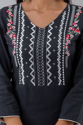 Dark-blue embroidered viscose embroidered-kurtis 4