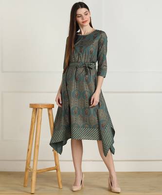 Navy printed viscose rayon maxi-dresses 1