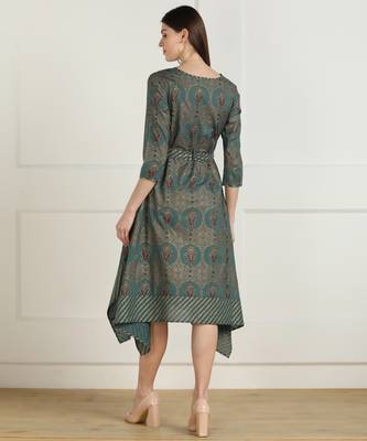 Navy printed viscose rayon maxi-dresses 4