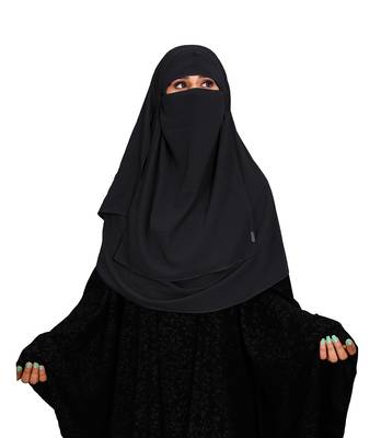 JSDC Women Occasion Wear Islamic Plain Instant Hijab + Niqab Style Bubble Georgette Veil Scarf  3