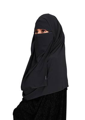JSDC Women Occasion Wear Islamic Plain Instant Hijab + Niqab Style Bubble Georgette Veil Scarf  4