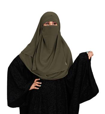 JSDC Women Party Wear Islamic Plain Instant Hijab + Niqab Style Bubble Georgette Veil Scarf 1
