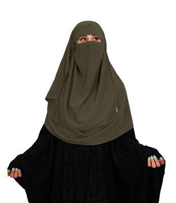 JSDC Women Party Wear Islamic Plain Instant Hijab + Niqab Style Bubble Georgette Veil Scarf 3
