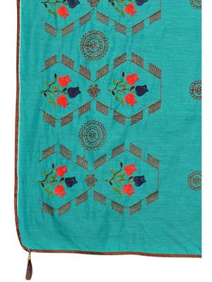 Aqua blue embroidered poly cotton saree with blouse 4