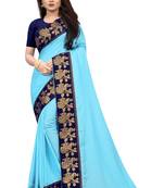 Sky Blue Vichitra Silk Jacquard Lace Saree With blouse Piece.