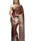 Brown woven poly silk saree with blouse