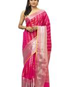 Pink woven poly silk saree with blouse