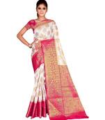 white  Banarasi Silk Jacquard Saree With Blouse Piece