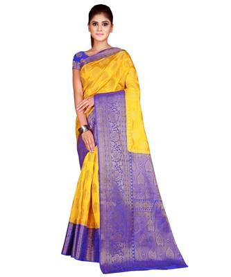 yellow  Banarasi Silk Jacquard Saree With Blouse Piece 1