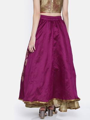 Ira soleil Gold made of poly tafetta block printed flared skirt 7