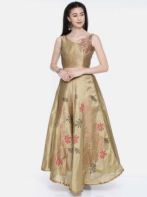 Ira soleil Gold made of poly tafetta block printed flared skirt 8