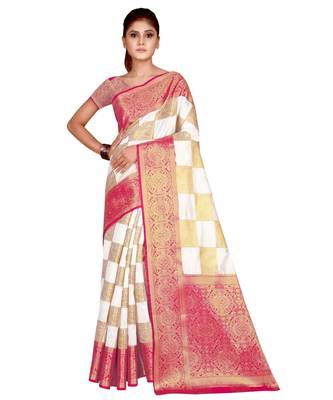 Fab Woven Pink Banarasi Silk Jacquard Saree With Blouse Piece 1