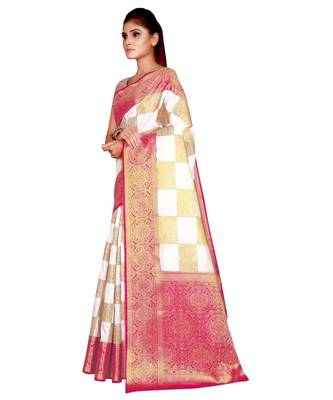 Fab Woven Pink Banarasi Silk Jacquard Saree With Blouse Piece 2