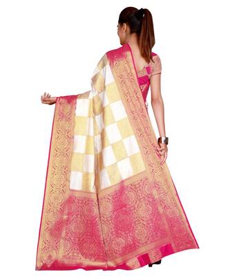 Fab Woven Pink Banarasi Silk Jacquard Saree With Blouse Piece 3