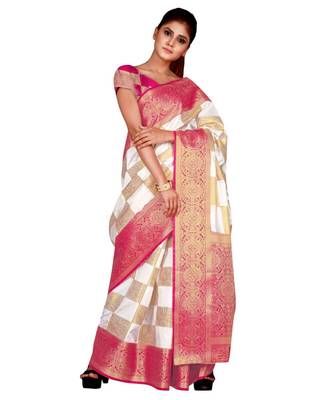 Fab Woven Pink Banarasi Silk Jacquard Saree With Blouse Piece 4