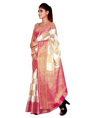 Fab Woven Pink Banarasi Silk Jacquard Saree With Blouse Piece 5