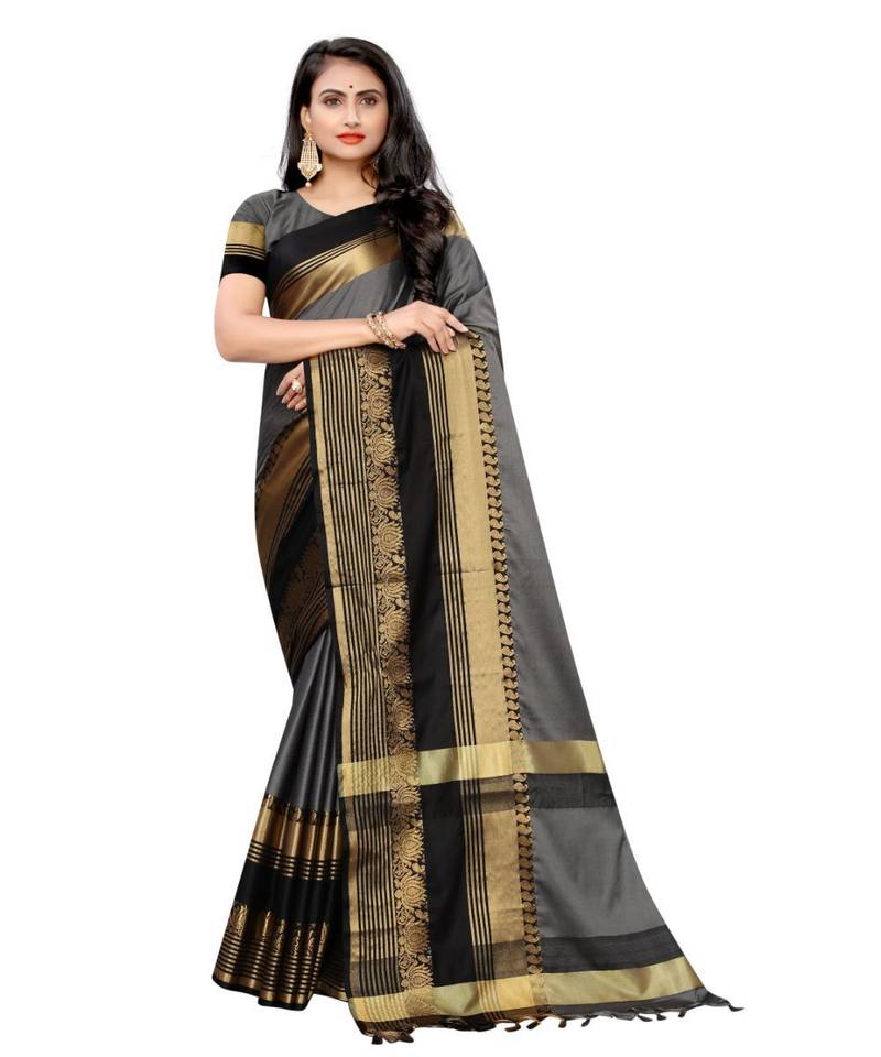 Prijari Khaki Banarasi Art Silk saree With Blouse Piece (Khaki)