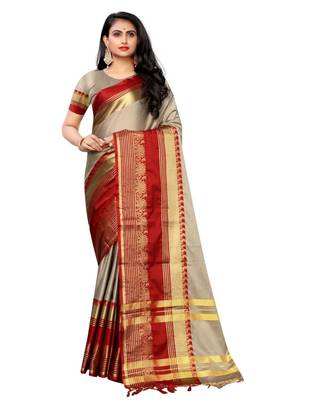 Prijari Khaki Banarasi Art Silk saree With Blouse Piece (Khaki) 1