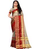 Prijari Khaki Banarasi Art Silk saree With Blouse Piece (Khaki)