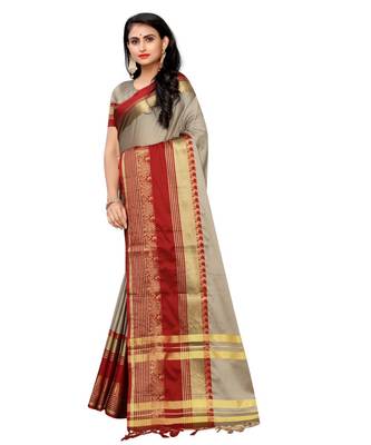 Prijari Khaki Banarasi Art Silk saree With Blouse Piece (Khaki) 2