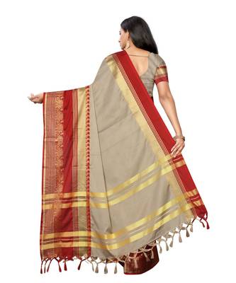 Prijari Khaki Banarasi Art Silk saree With Blouse Piece (Khaki) 3