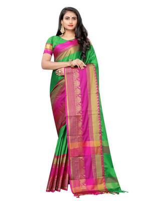 Prijari Green Banarasi Art Silk saree With Blouse Piece (Green) 1