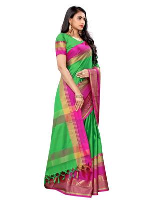 Prijari Green Banarasi Art Silk saree With Blouse Piece (Green) 4