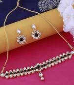 Gold Plated Party Wear Black Choker Jewellery Set For Girl and Women
