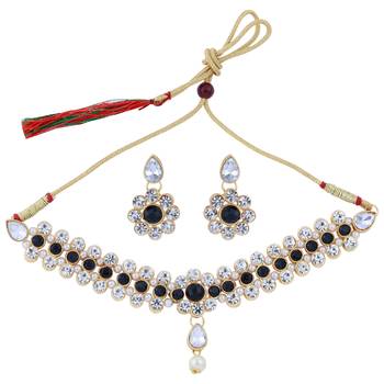 Gold Plated Party Wear Black Choker Jewellery Set For Girl and Women 2