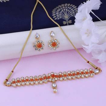 Exclusive Orange color Choker Set For Girls And Women 3