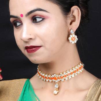 Exclusive Orange color Choker Set For Girls And Women 4