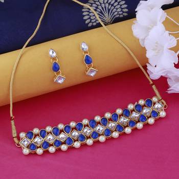 Gold Plated Exclusive Dark Blue Choker Set For Girls And Women 1