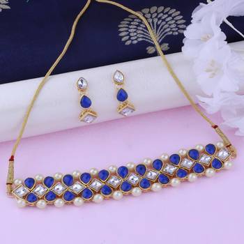 Gold Plated Exclusive Dark Blue Choker Set For Girls And Women 3