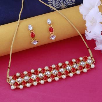 Gold Plated Exclusive Red Stone Choker Set For Girls And Women 1