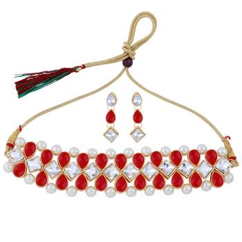 Gold Plated Exclusive Red Stone Choker Set For Girls And Women 2