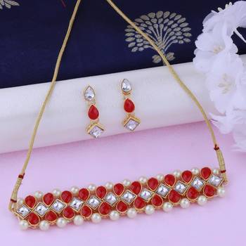 Gold Plated Exclusive Red Stone Choker Set For Girls And Women 3