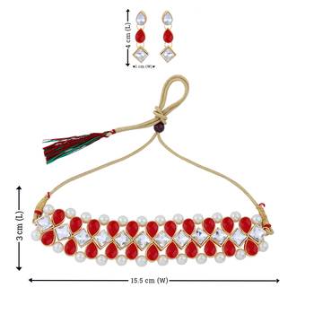 Gold Plated Exclusive Red Stone Choker Set For Girls And Women 5