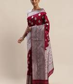 Shaily Women's Purple Silk Blend Woven Zari Saree