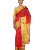 Red Plain Cotton Silk Saree With Blouse