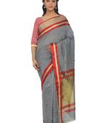 Grey Plain Cotton Silk Saree With Blouse