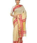 Cream Plain Cotton Silk Saree With Blouse