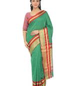Green Plain Cotton Silk Saree With Blouse