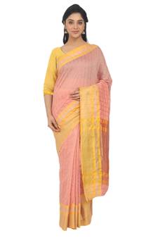 Peach Plain Cotton Silk Saree With Blouse